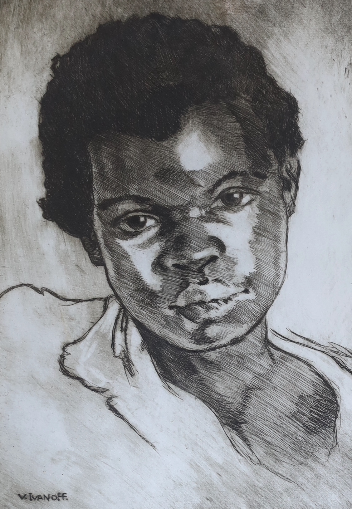 Victor Ivanoff (Russian, 1909-1997), etching, 'N'tania Swazi Girl', signed in pencil, together with an unsigned study of Natives, largest 35 x 24cm
